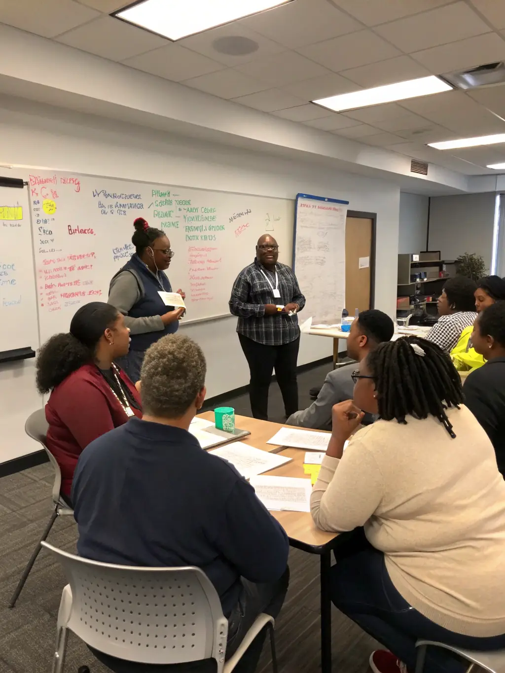 A group of student mentors participating in a training session, learning about effective mentorship techniques and best practices.